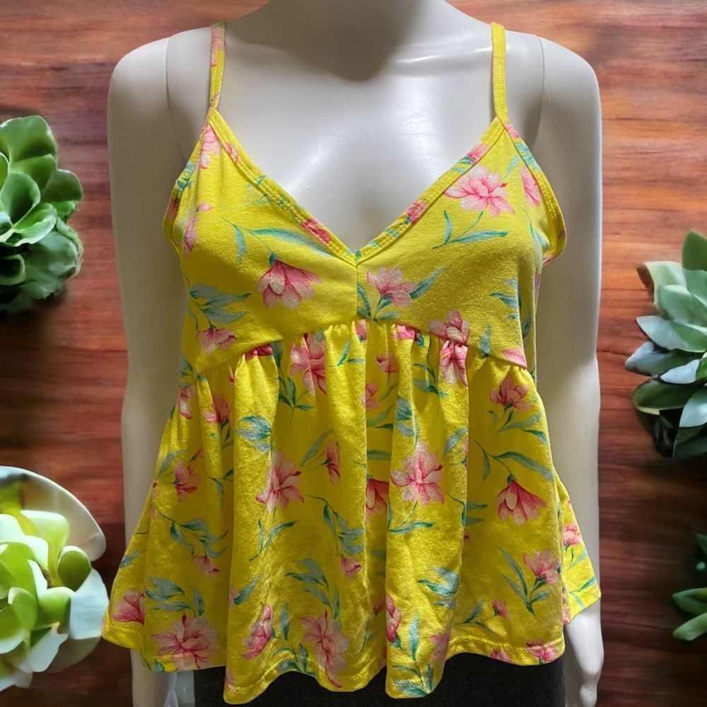NWOT Forever 21 Floral Babydoll Tank‎ Top with Adjustable Straps Yellow Small